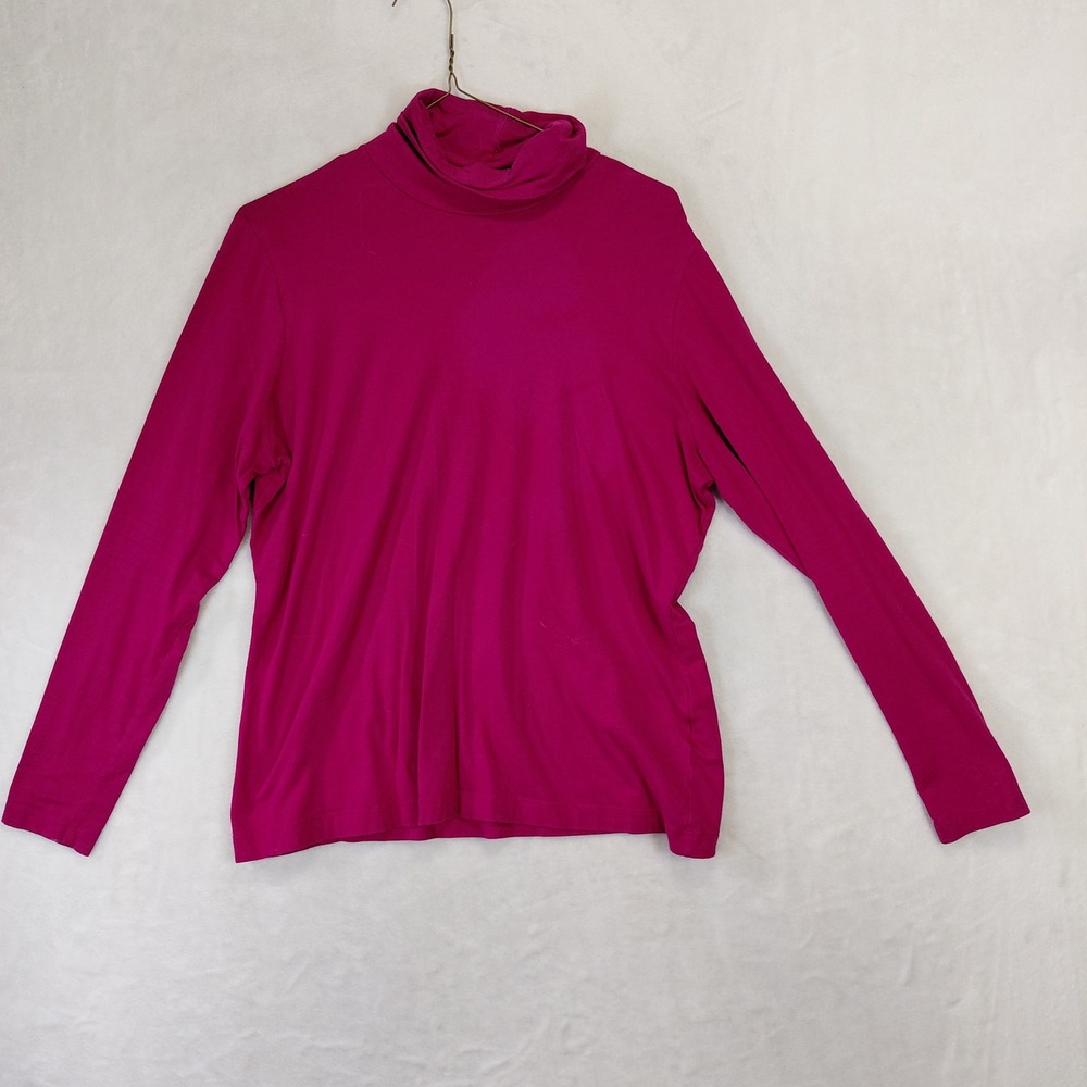 Lands End Shaped Turtleneck Top Womens Large Petite Magenta Pink Long Sleeve Tee